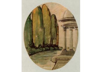 Bozzetto per vetrata con cipressi Bozzetto per vetrata con cipressi